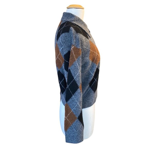 Rails Shae Wool Alpaca Argyle Cropped Sweater Polo Collar Preppy Dark Academia-M - Picture 6 of 12